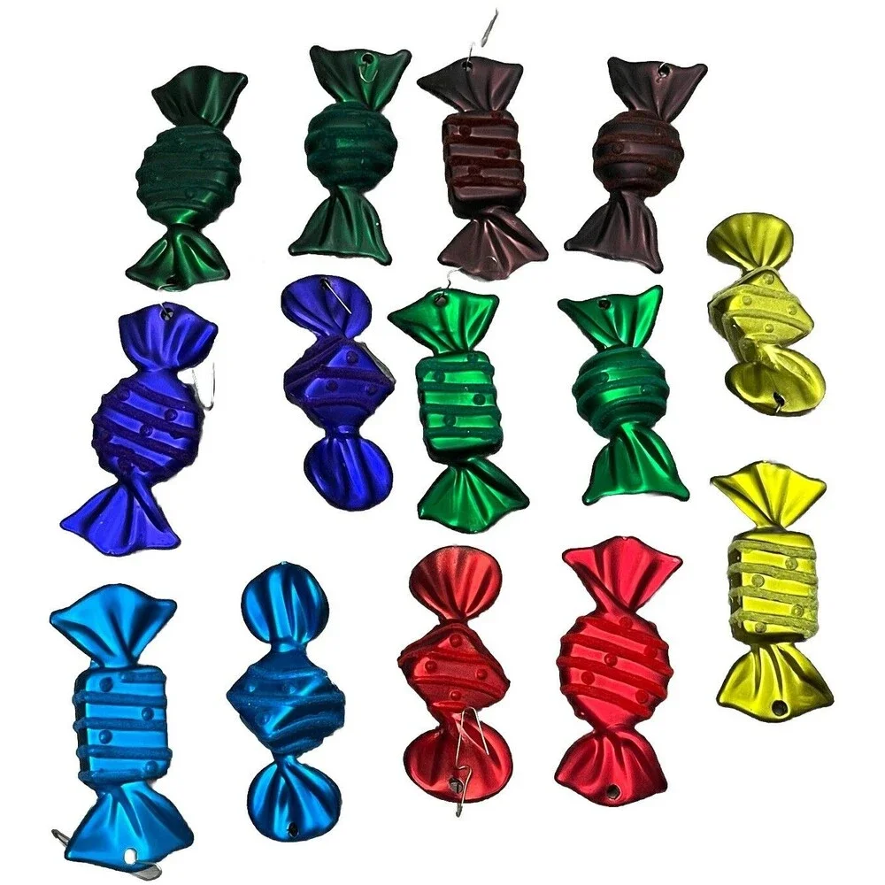 Christmas Ornaments Old Fashion Wrapped Candy Multicolor Flock Tree Decor Set 14